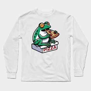 little frog enjoying eating pizza Long Sleeve T-Shirt